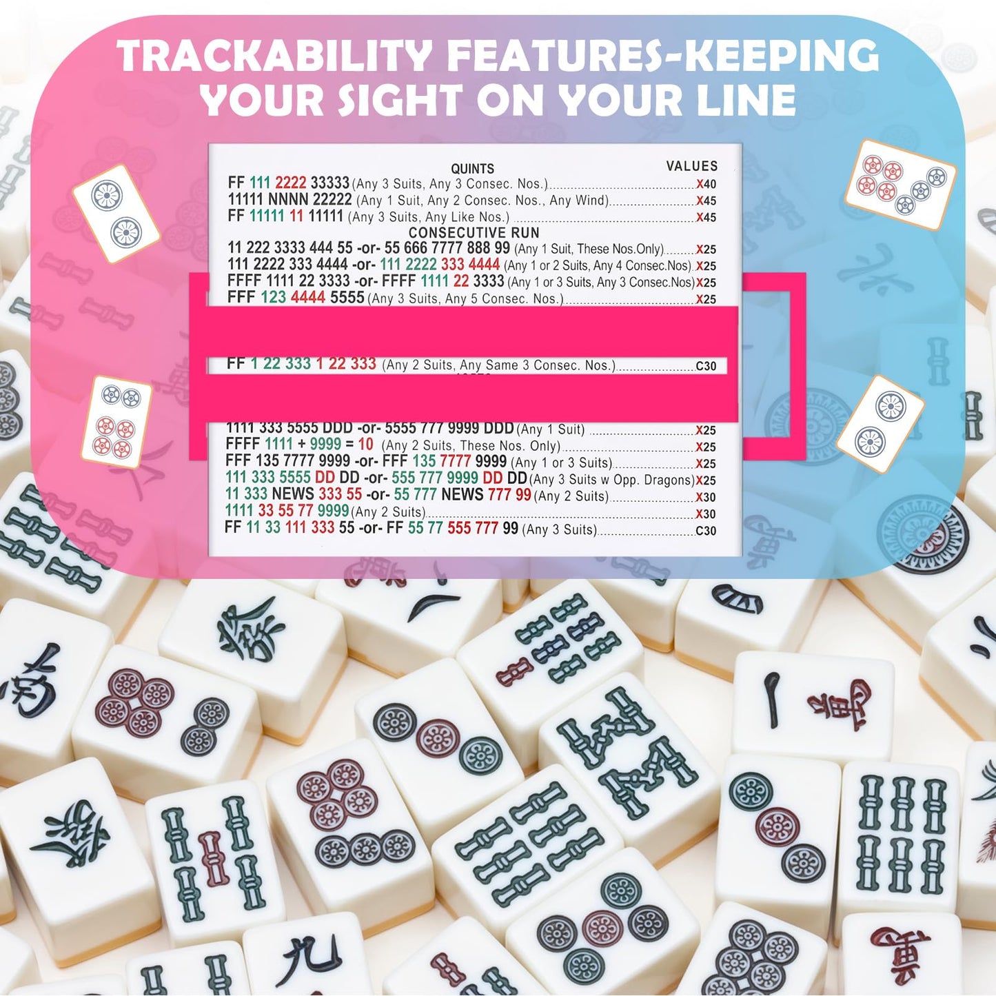 Seenelling 4 Pcs Mahjong Line Reader Clip Set – Card Line Finder for Beginners (Classic Color)