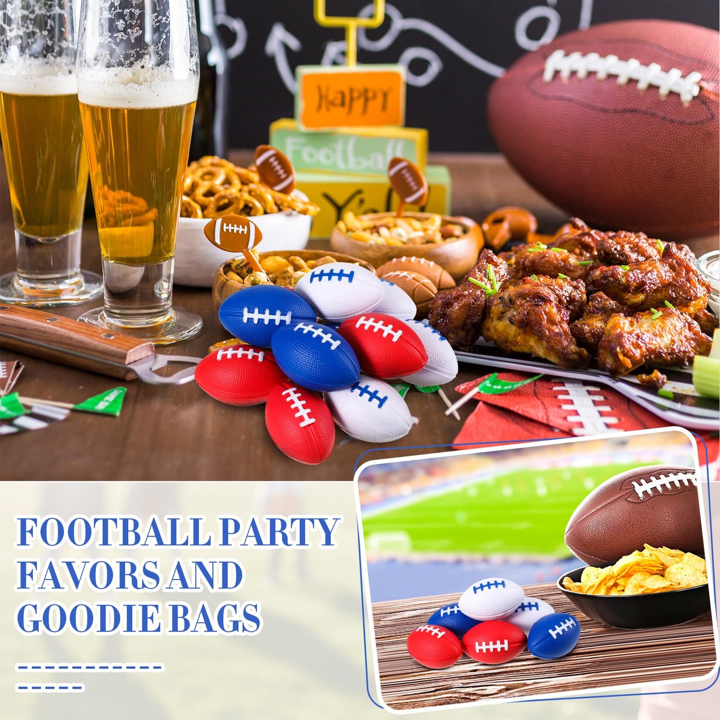 Seenelling 12 Pack Mini Foam Football Stress Balls – Red White Blue Party Favors