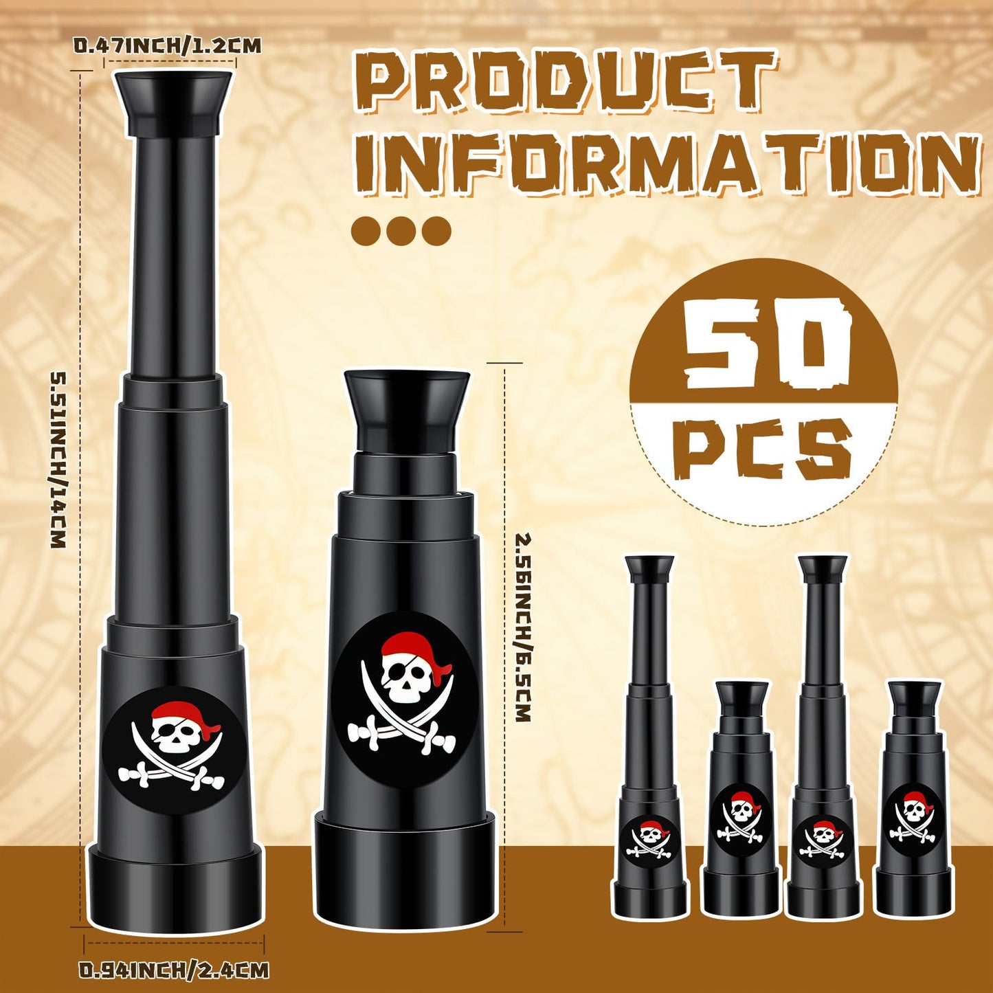 Seenelling 50 Pcs Halloween Pirate Telescopes – Mini Monocular Toy for Party Favors