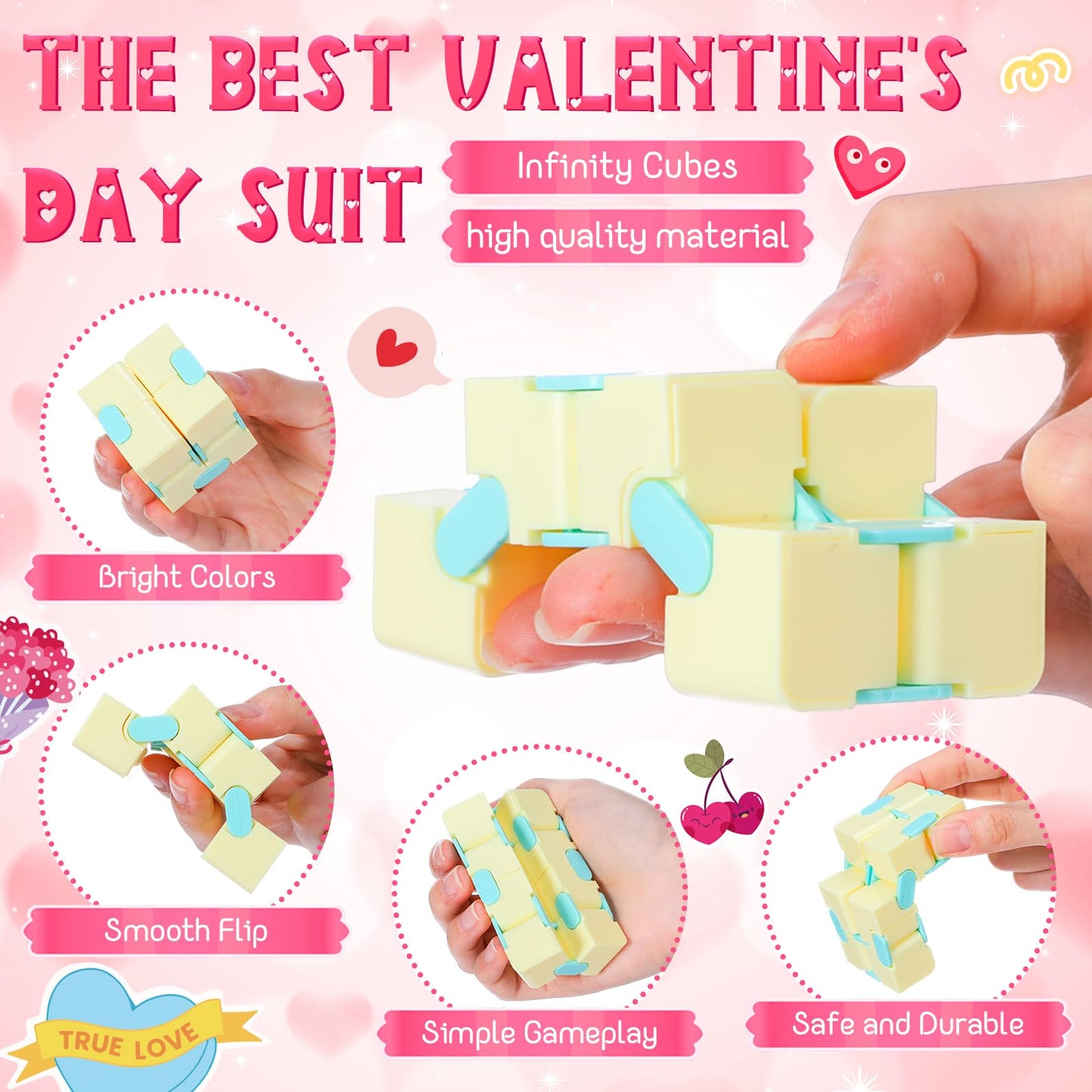 Seenelling 24-Set Valentine Infinity Cubes Gift Set with Cards & Heart Bags