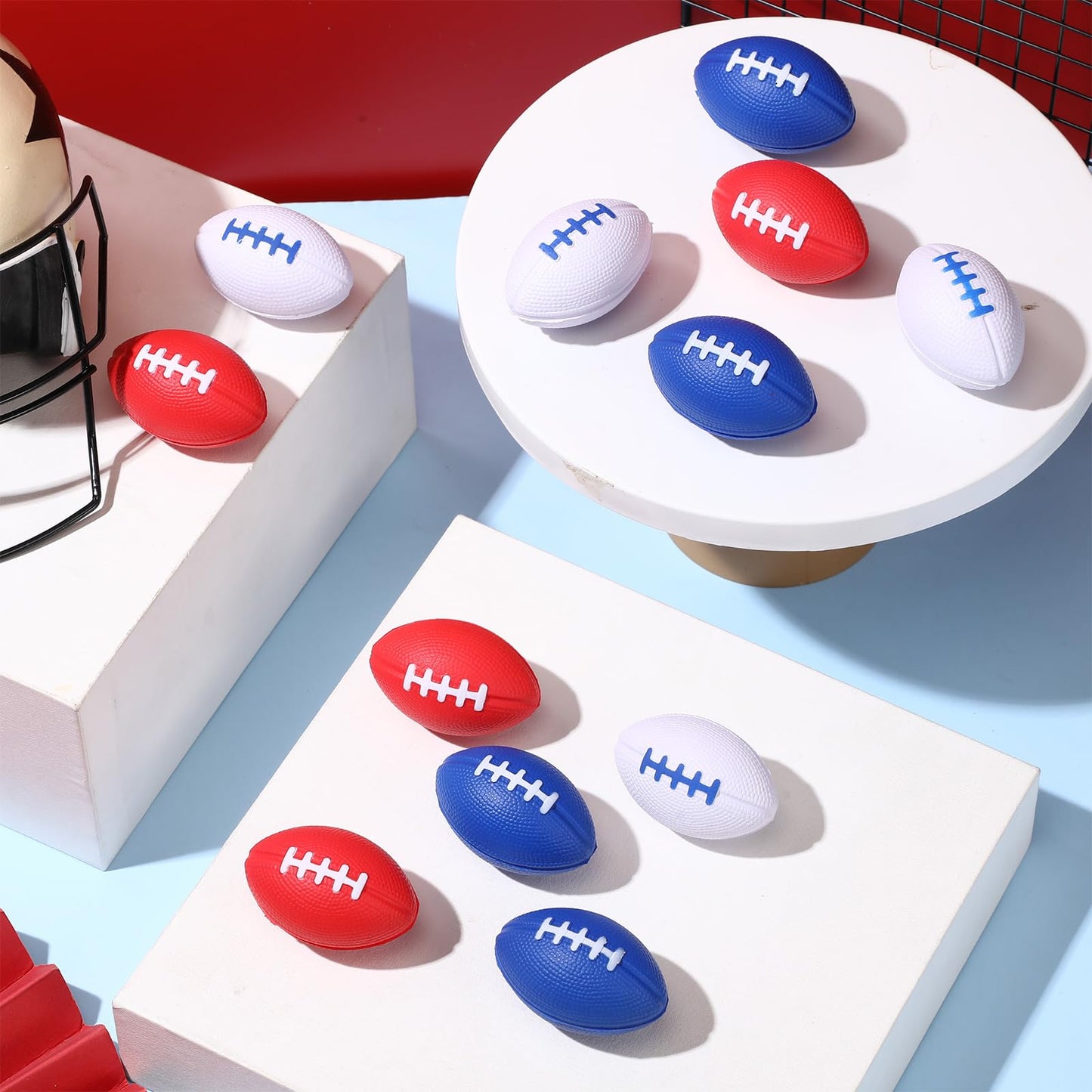 Seenelling 12 Pack Mini Foam Football Stress Balls – Red White Blue Party Favors