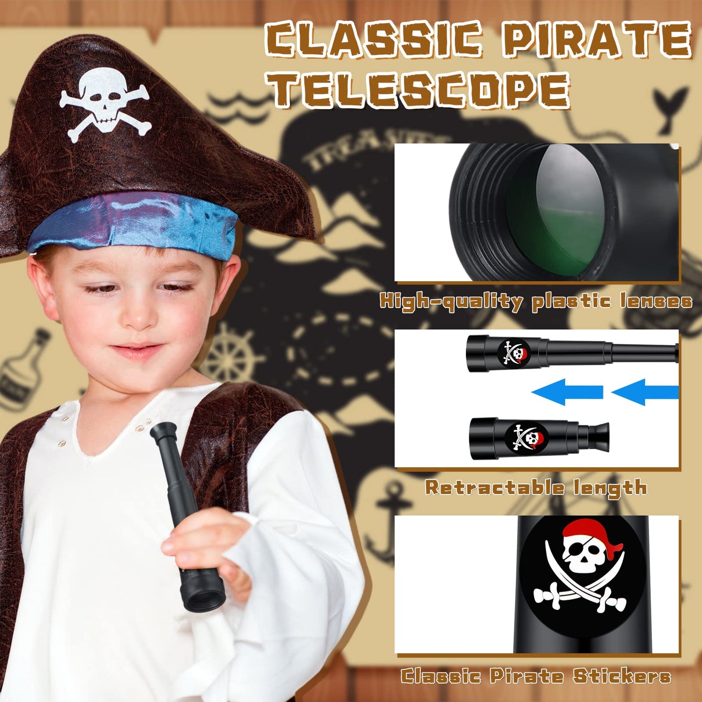Seenelling 50 Pcs Halloween Pirate Telescopes – Mini Monocular Toy for Party Favors