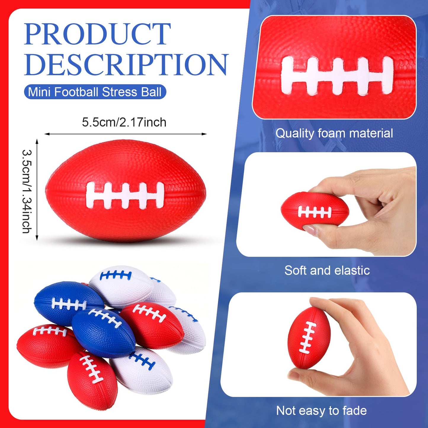 Seenelling 12 Pack Mini Foam Football Stress Balls – Red White Blue Party Favors