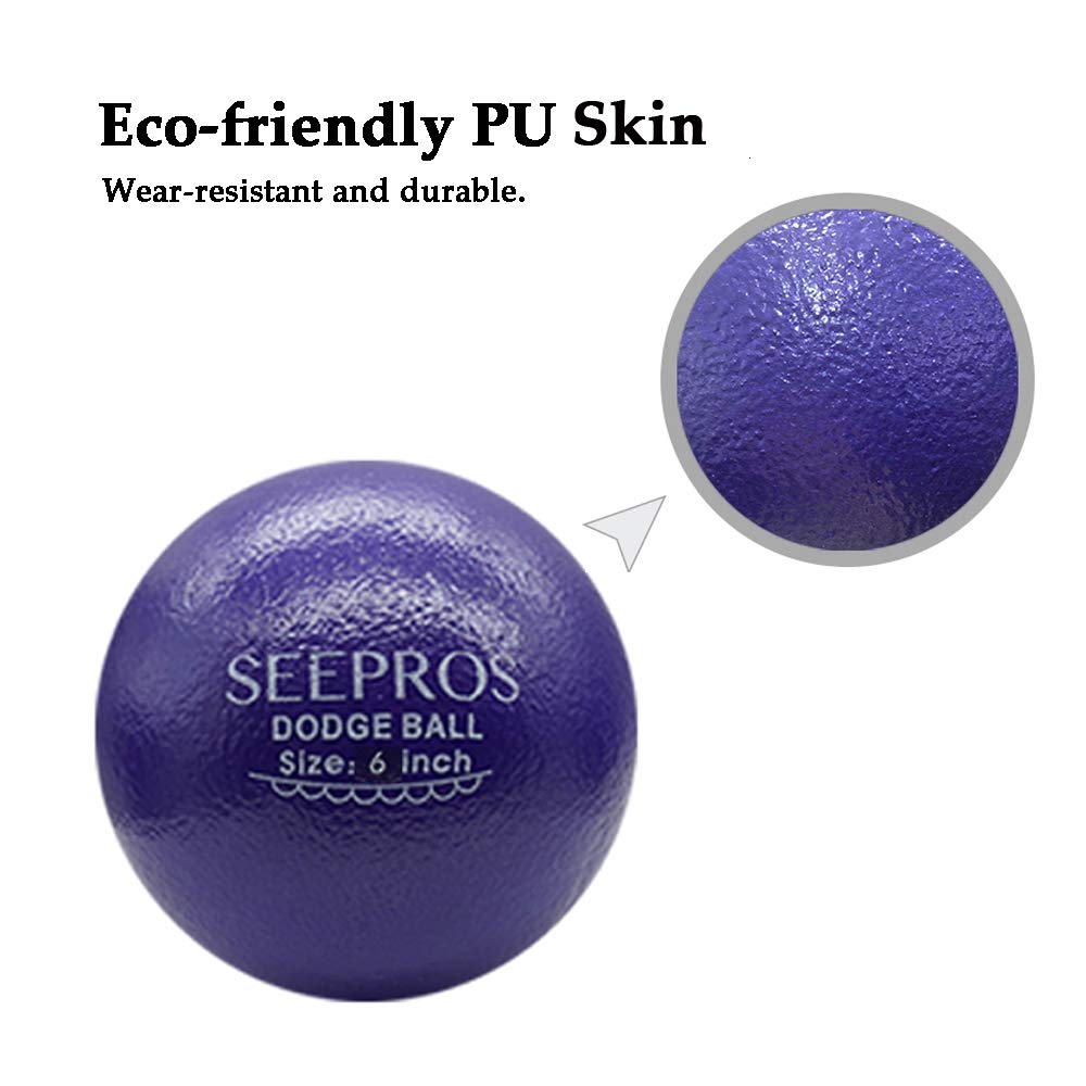 SEEPROS Foam Dodgeball Set — Soft Skin, Low Bounce 6-Inch Balls with Mesh Bag (6 Pack)