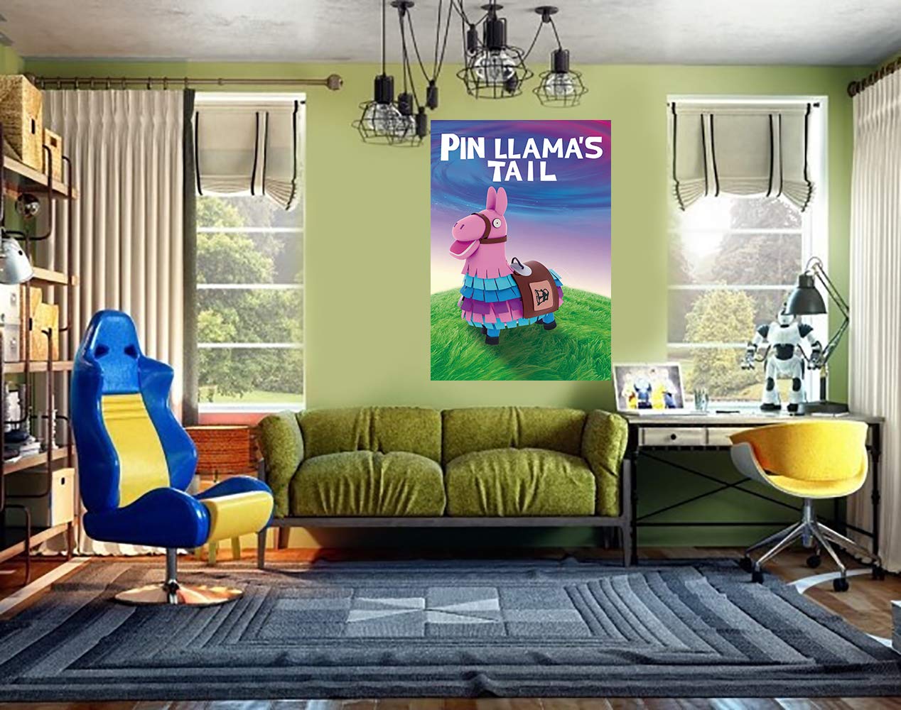SEETCOMA Video Game Party Supplies – Pin the Tails on Llama Poster & 24 Tails Stickers
