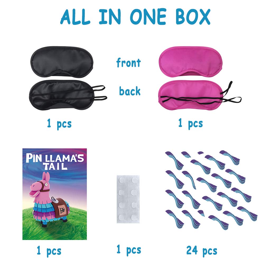 SEETCOMA Video Game Party Supplies – Pin the Tails on Llama Poster & 24 Tails Stickers