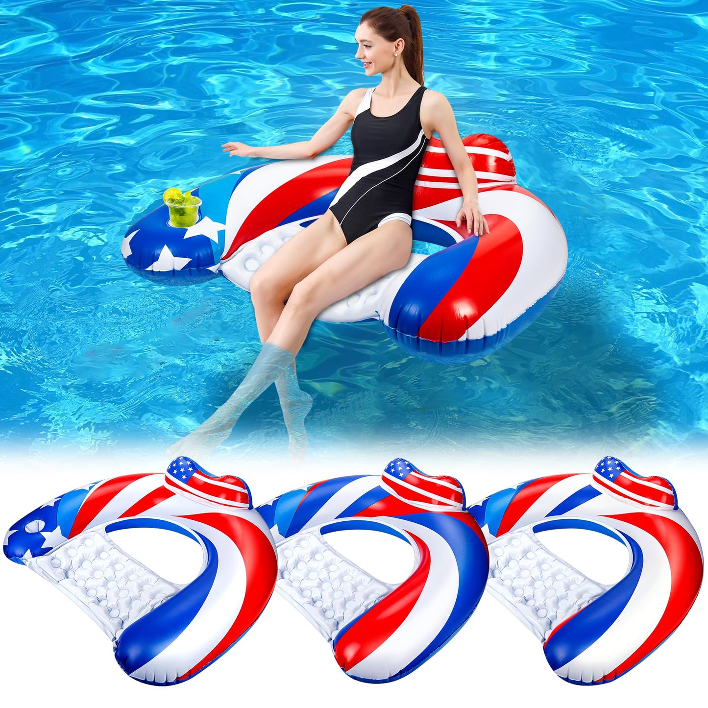 SEETOHOME 3 Pack Pool Floats Chair – Adult Inflatable Pool Chairs with Cup Holder
