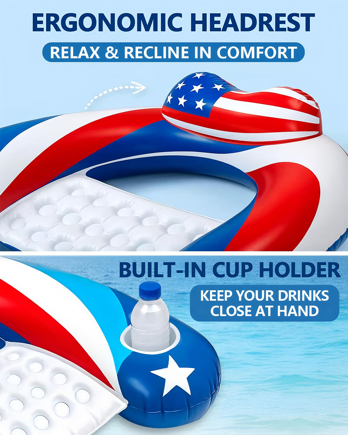SEETOHOME 3 Pack Pool Floats Chair – Adult Inflatable Pool Chairs with Cup Holder