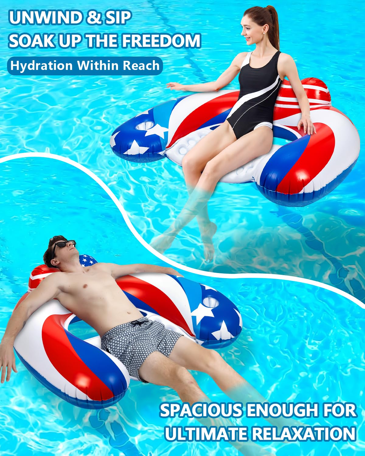 SEETOHOME 3 Pack Pool Floats Chair – Adult Inflatable Pool Chairs with Cup Holder