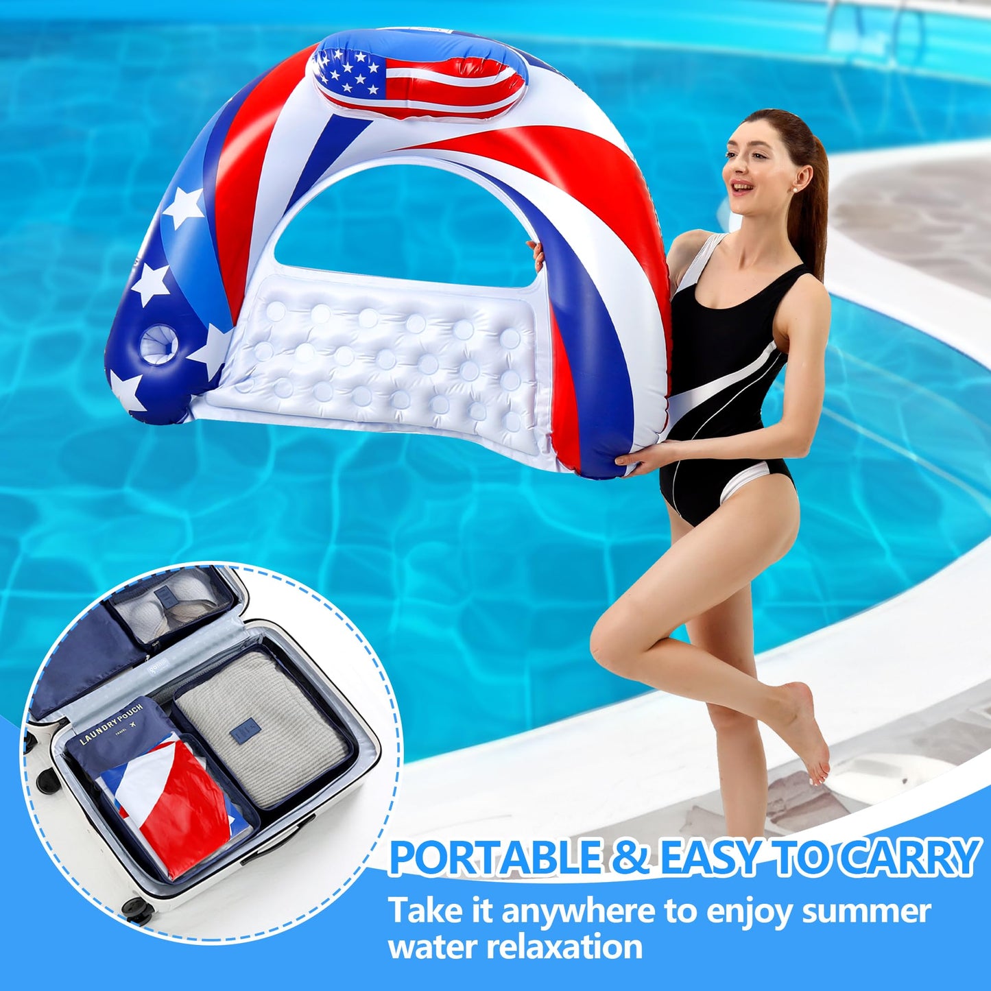 SEETOHOME 3 Pack Pool Floats Chair – Adult Inflatable Pool Chairs with Cup Holder