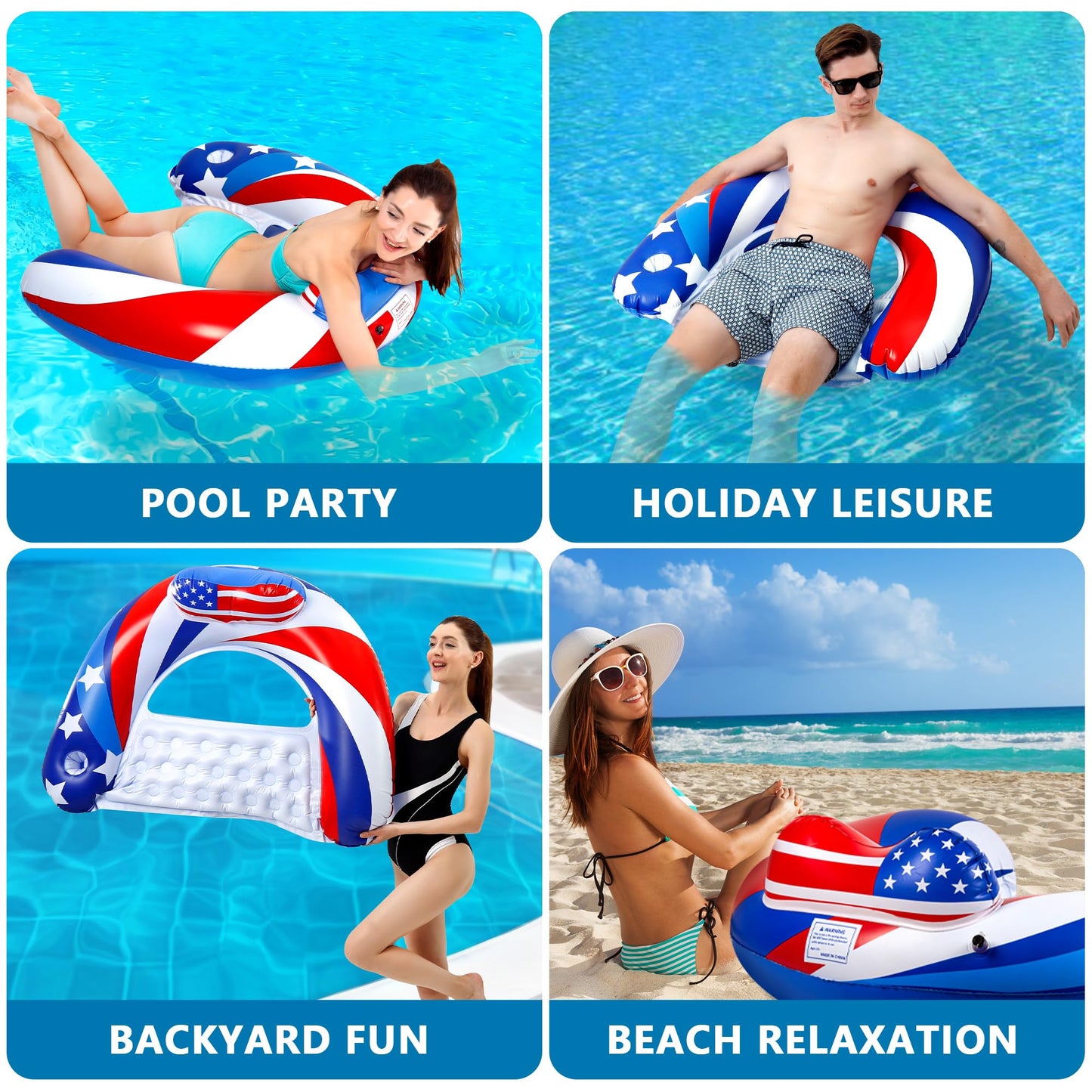 SEETOHOME 3 Pack Pool Floats Chair – Adult Inflatable Pool Chairs with Cup Holder