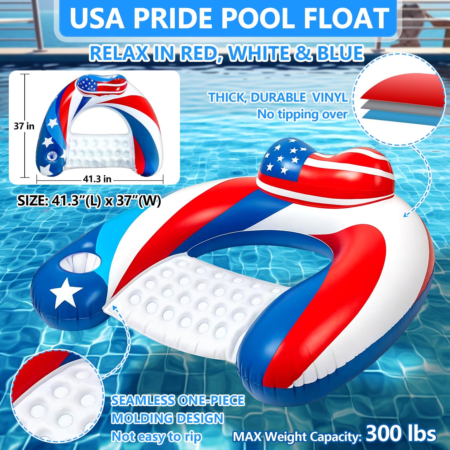 SEETOHOME 3 Pack Pool Floats Chair – Adult Inflatable Pool Chairs with Cup Holder