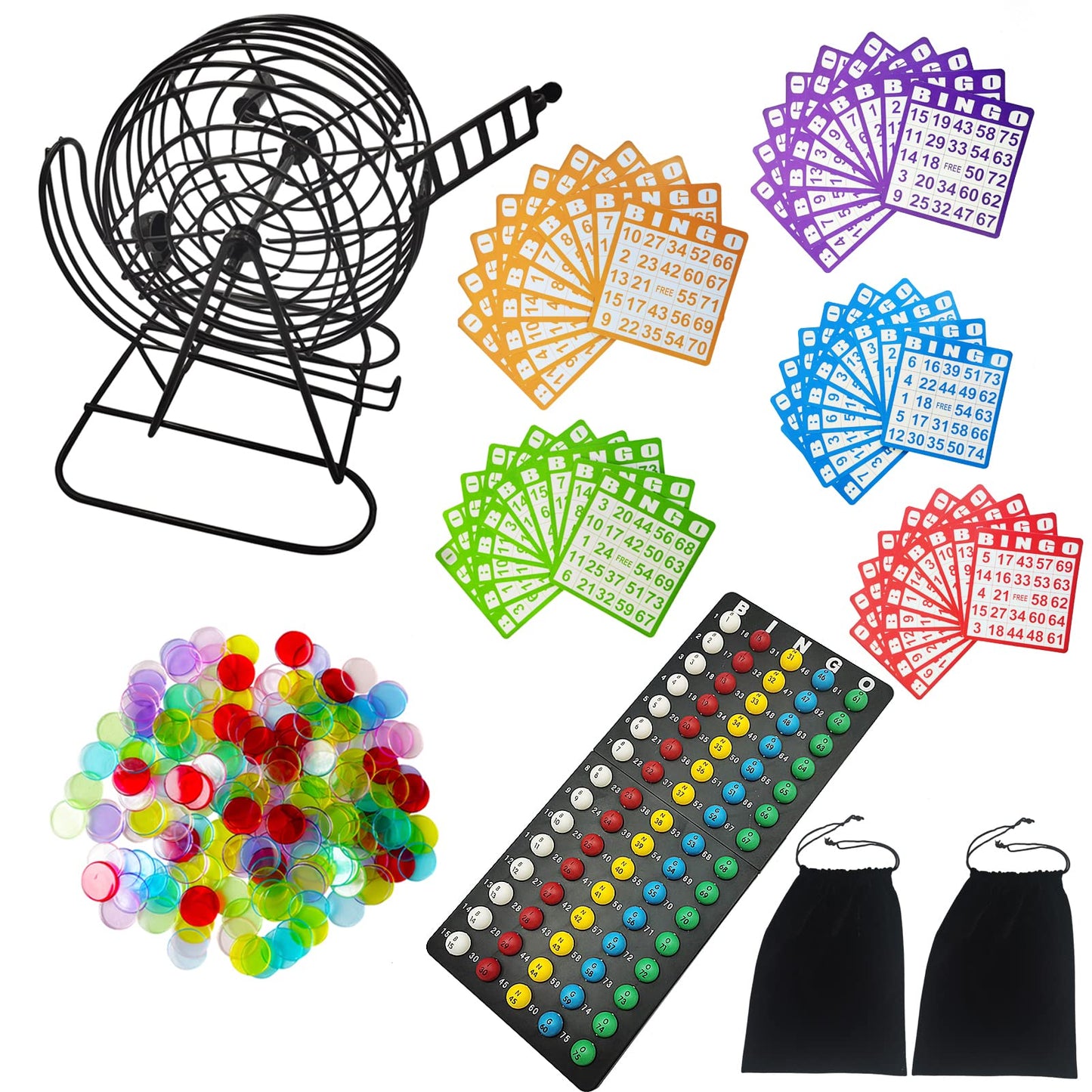 SEETOOOGAMES Deluxe Bingo Game Set – 8-Inch Cage, 50 Cards, 600 Chips for Large Groups