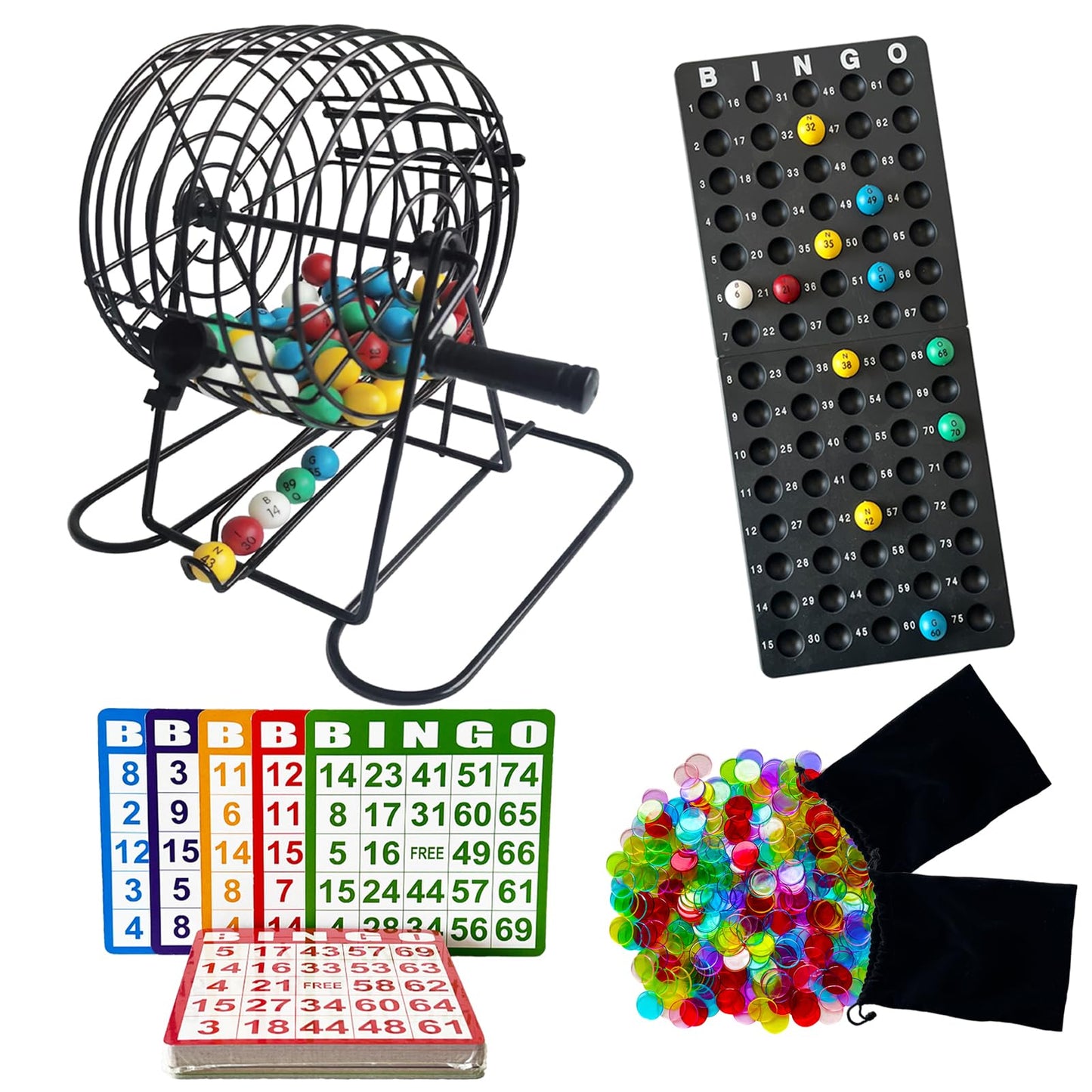 SEETOOOGAMES Deluxe Bingo Game Set – 8-Inch Cage, 50 Cards, 600 Chips for Large Groups