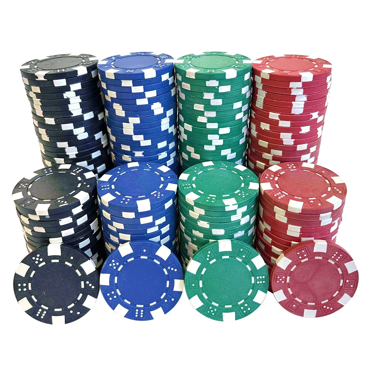 SEETOOOGAMES 200-Piece Clay Composite Poker Chips - Dice-Striped, 11.5g, 4 Colors (Red/Green/Black/Blue)