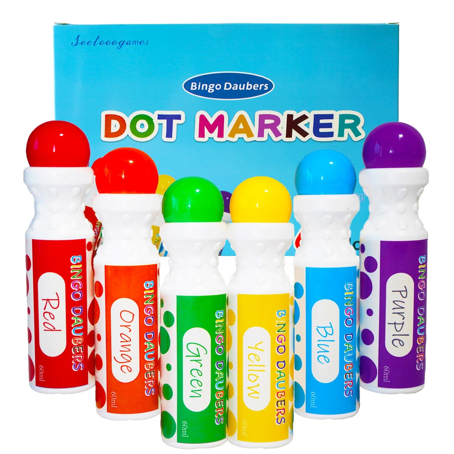 SEETOOOGAMES Bingo Daubers – Mixed Colors 6-Pack Dot Markers for Toddlers
