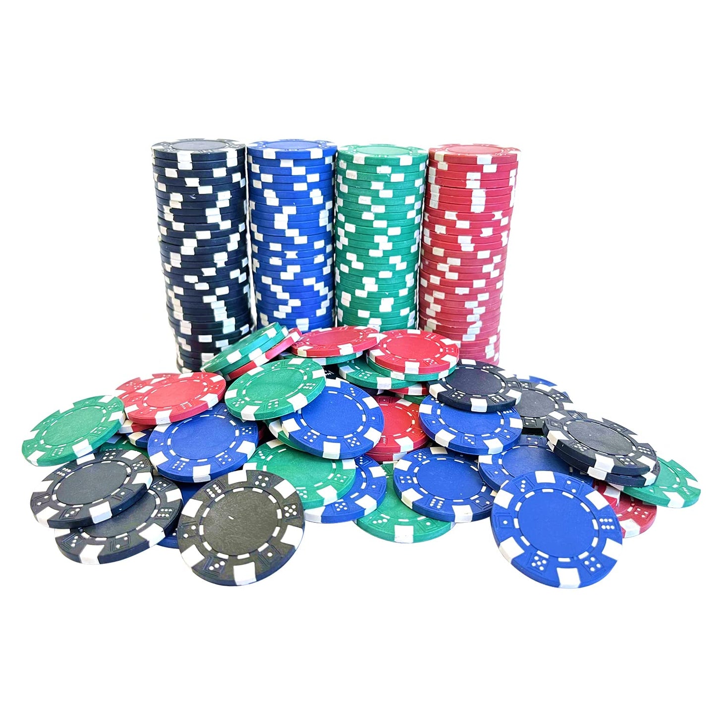 SEETOOOGAMES 200-Piece Clay Composite Poker Chips - Dice-Striped, 11.5g, 4 Colors (Red/Green/Black/Blue)