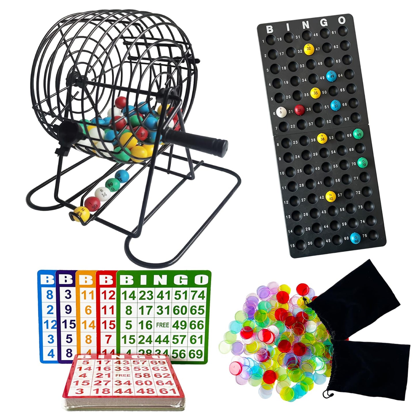 SEETOOOGAMES Deluxe Bingo Game Set – 8-Inch Cage, 50 Cards, 300 Chips