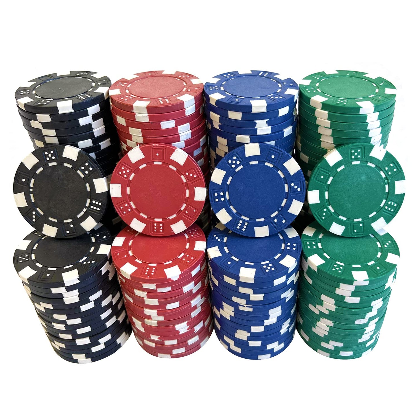 SEETOOOGAMES 200-Piece Clay Composite Poker Chips - Dice-Striped, 11.5g, 4 Colors (Red/Green/Black/Blue)
