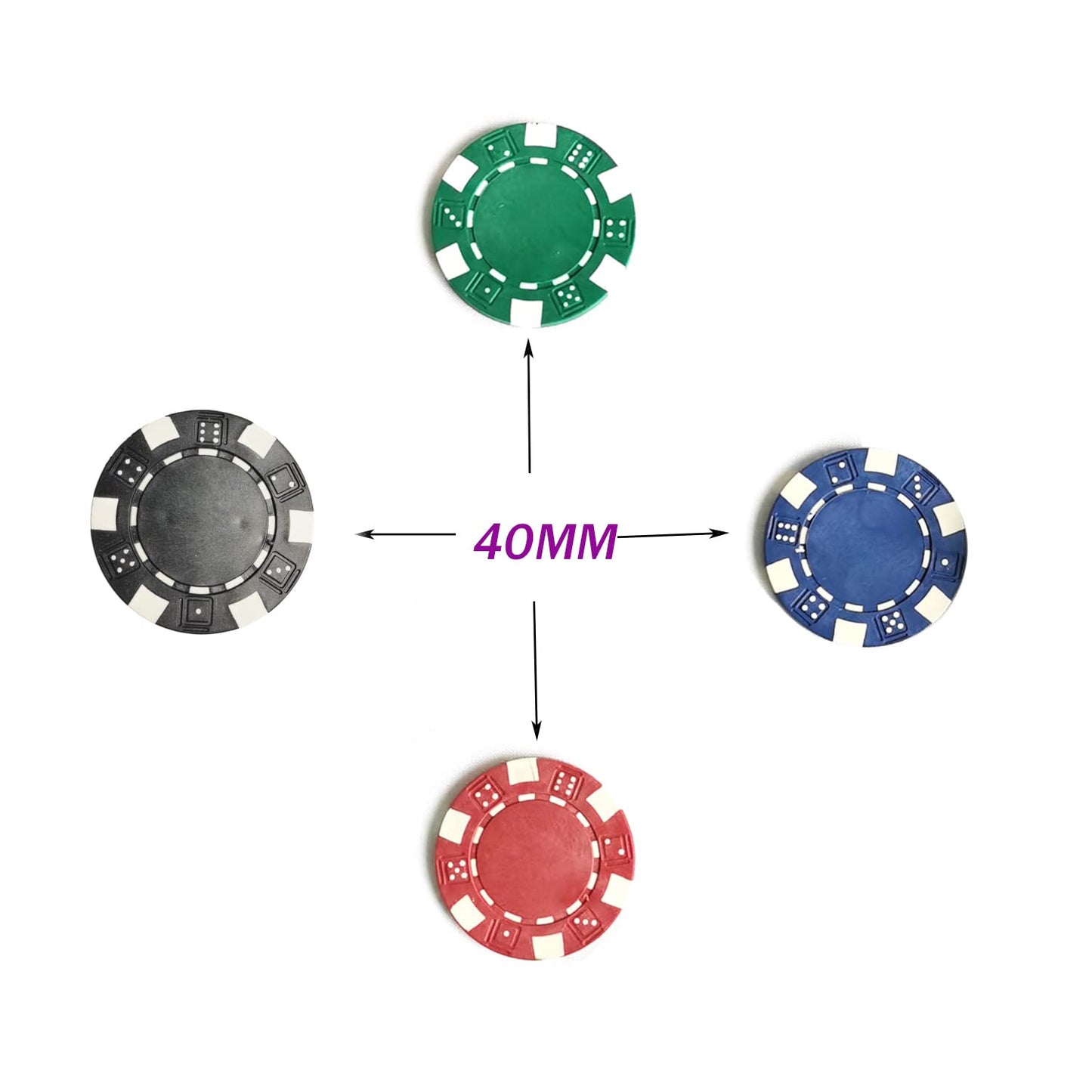 SEETOOOGAMES 200-Piece Clay Composite Poker Chips - Dice-Striped, 11.5g, 4 Colors (Red/Green/Black/Blue)