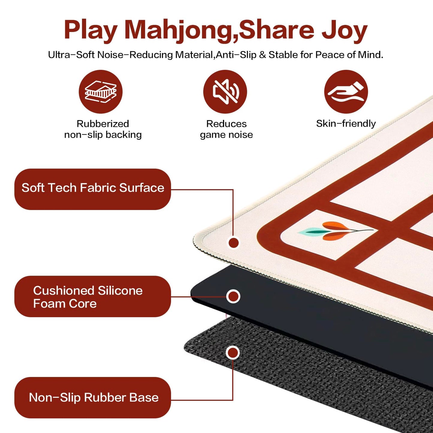 Seeuagn 31.5-Inch Square Mahjong Table Mat – Non-Slip Rubber Backing, Water-Resistant, Foldable & Durable