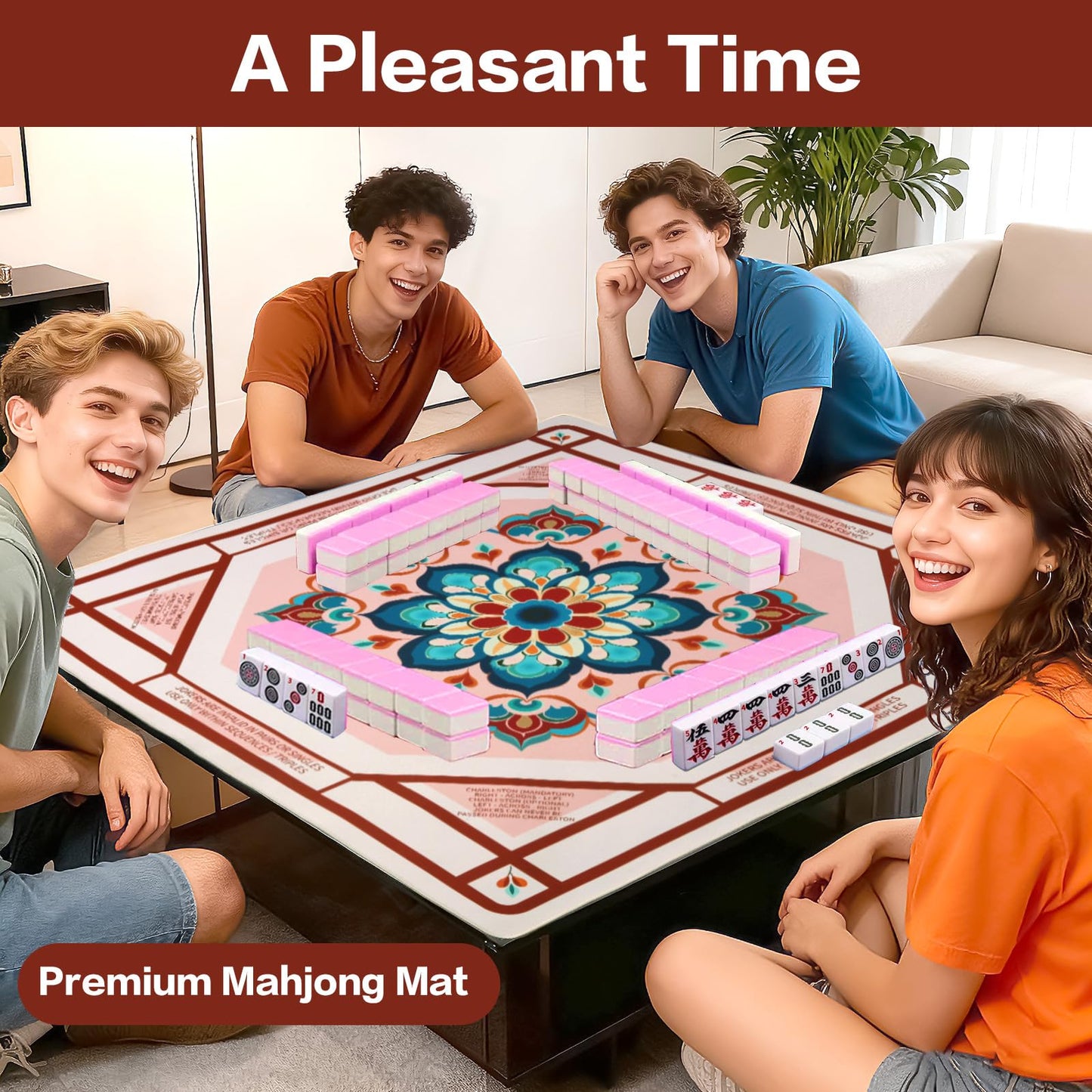 Seeuagn 31.5-Inch Square Mahjong Table Mat – Non-Slip Rubber Backing, Water-Resistant, Foldable & Durable