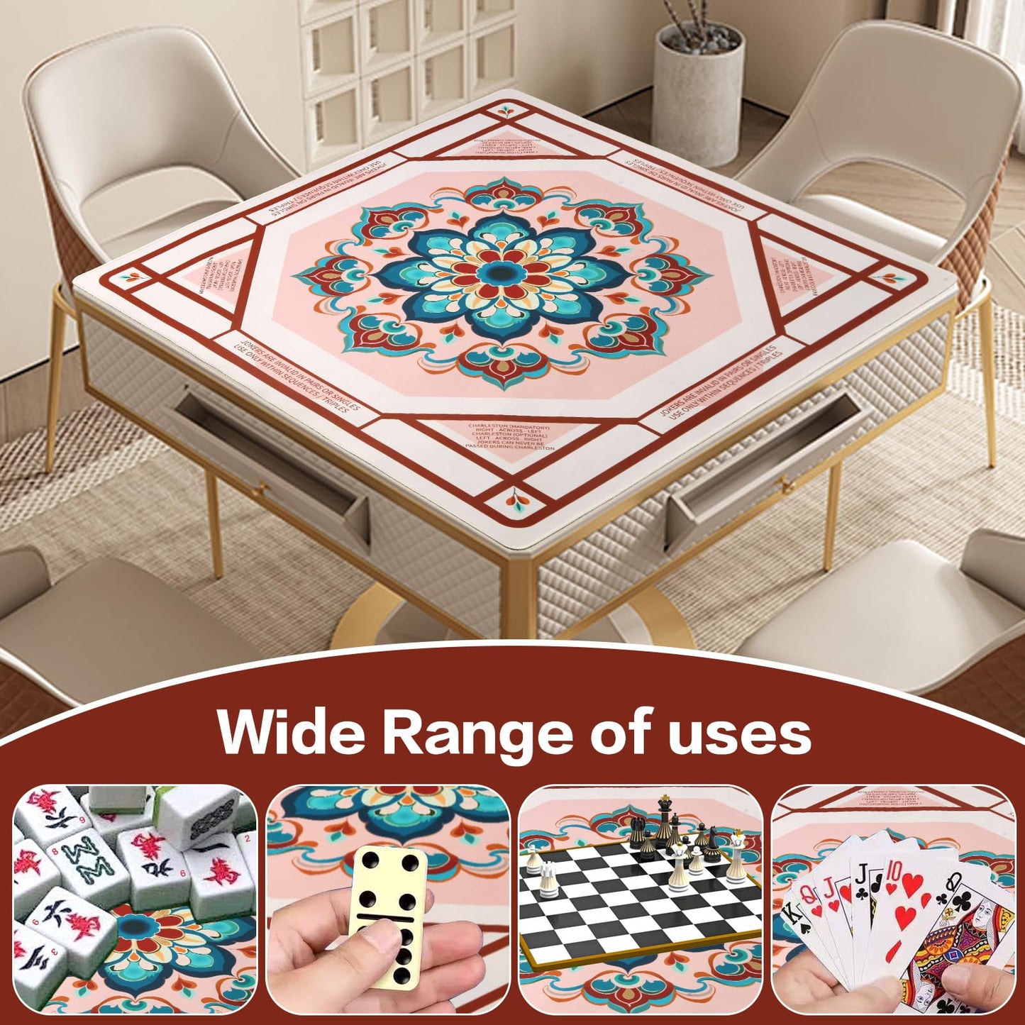 Seeuagn 31.5-Inch Square Mahjong Table Mat – Non-Slip Rubber Backing, Water-Resistant, Foldable & Durable