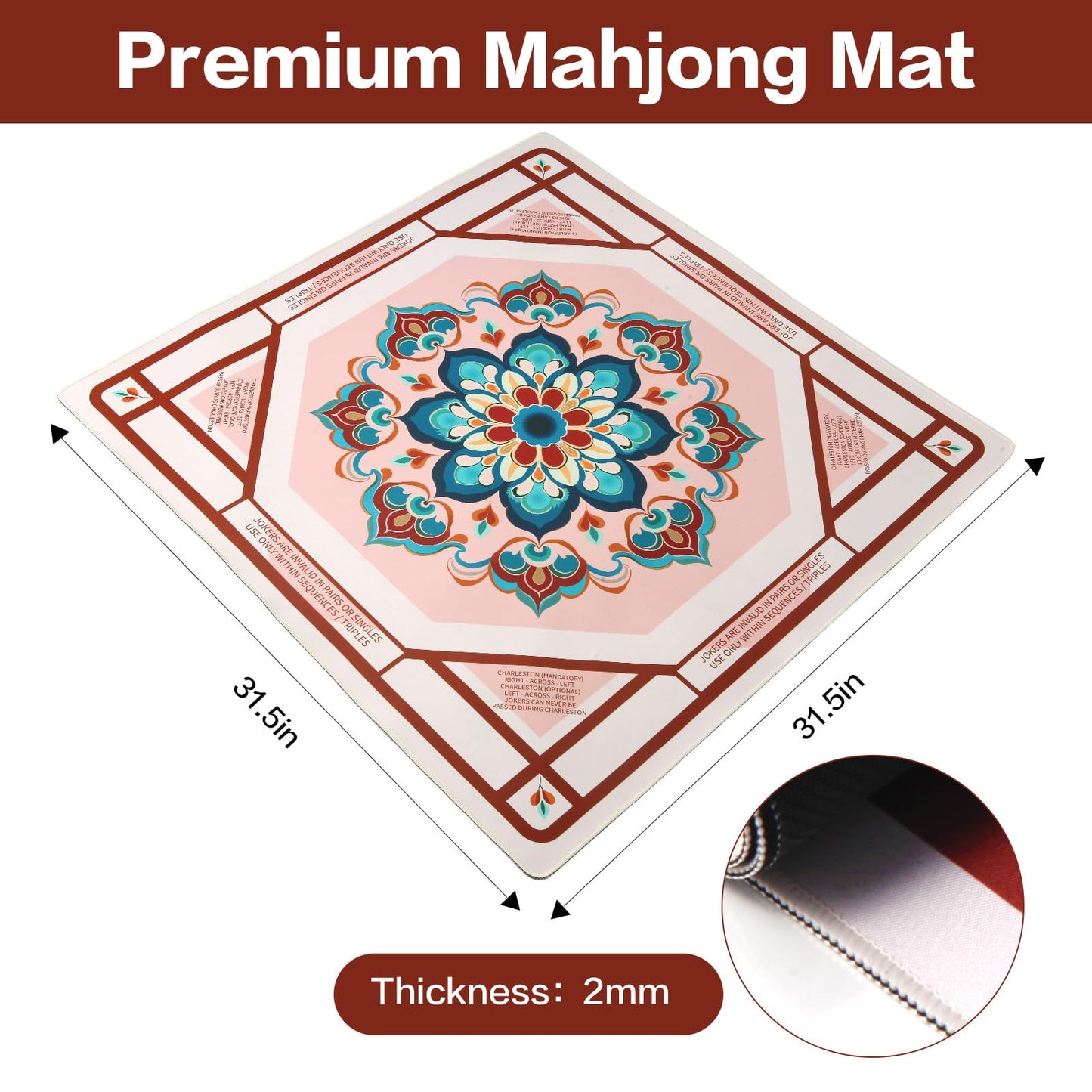 Seeuagn 31.5-Inch Square Mahjong Table Mat – Non-Slip Rubber Backing, Water-Resistant, Foldable & Durable