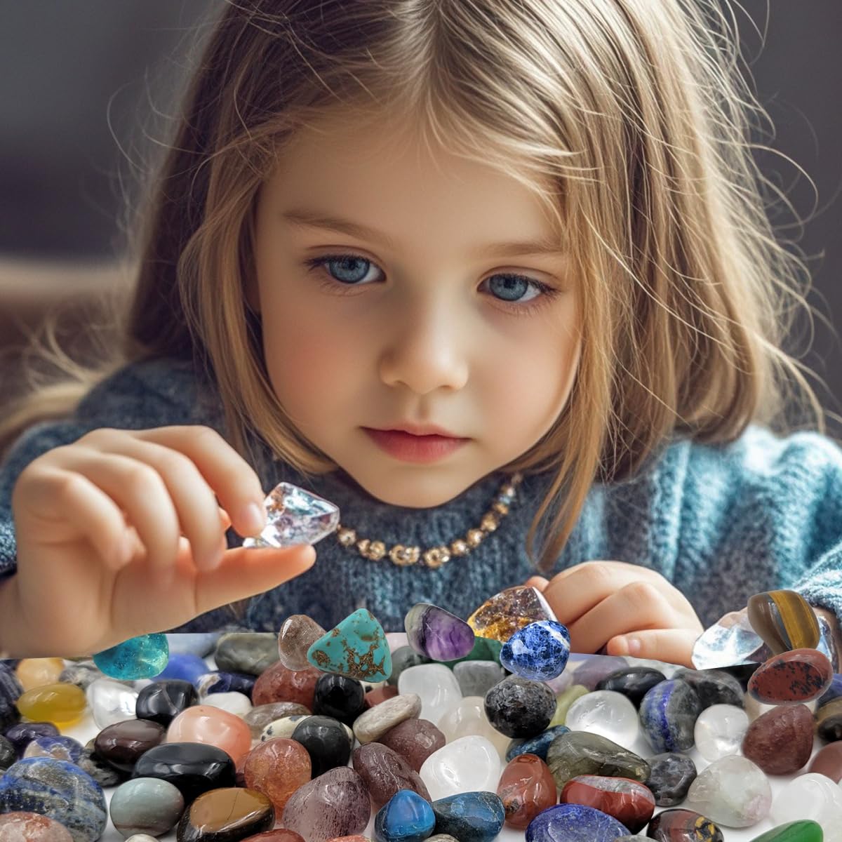 SeeuFun 60Kinds+ Gemstones & Crystals Set — 60-65 Types Bulk Chip Crystals for Jewelry Making & Learning (0.55lb)