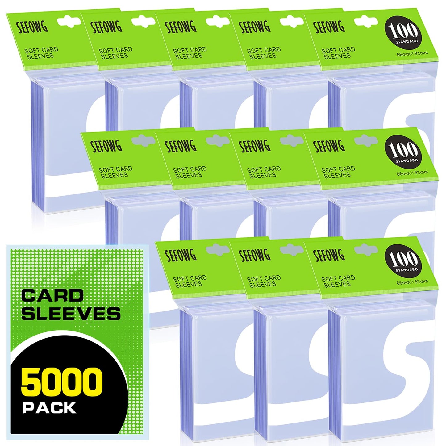 SEFOWG 5000ct Clear Card Sleeves – Ultra-Soft, Non-PVC Protectors for MTG, Baseball, Football & Trading Cards