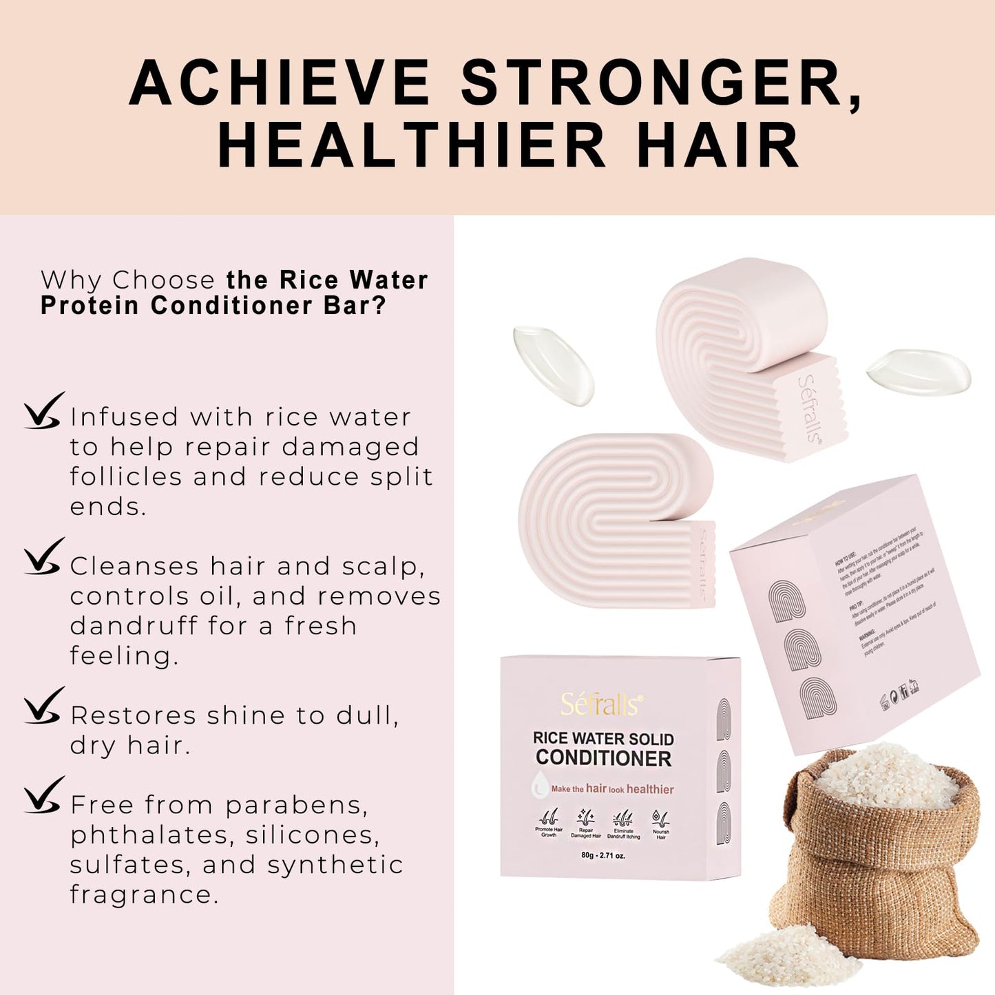 Sefralls Rice Water Hair Care Set – Solid Shampoo & Conditioner Bars | 2-Pack – Paraben, Sulfate & Silicone Free