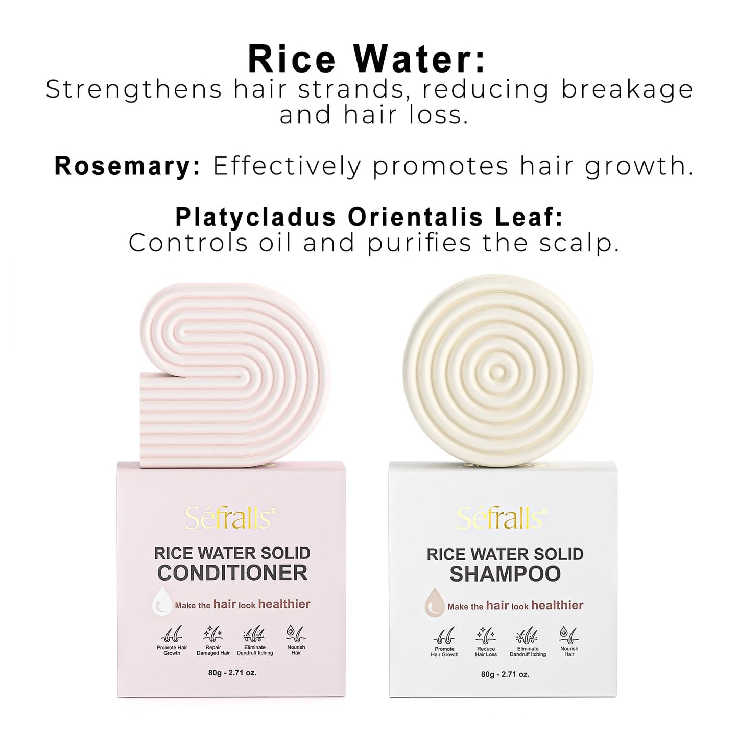 Sefralls Rice Water Hair Care Set – Solid Shampoo & Conditioner Bars | 2-Pack – Paraben, Sulfate & Silicone Free