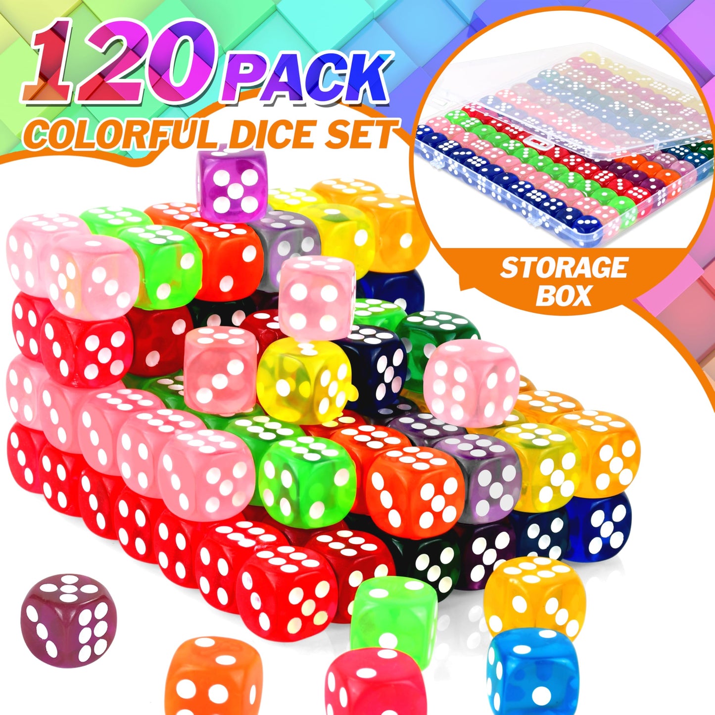 Seifar 120 Pcs Colored Dice Bulk Set – 14mm Polyhedral Dice
