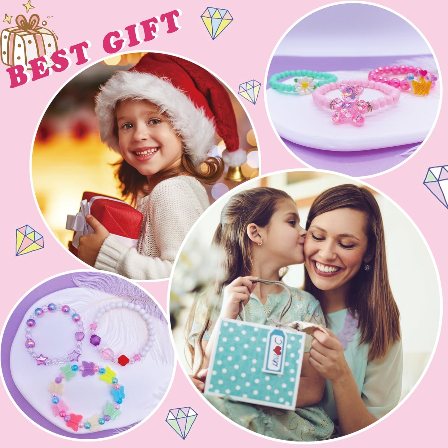 SIELEVIN 12-Piece Kids Beaded Bracelets Set for Girls – Flower Butterfly LOVE Charms