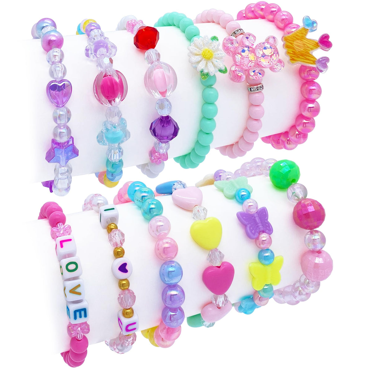 SIELEVIN 12-Piece Kids Beaded Bracelets Set for Girls – Flower Butterfly LOVE Charms