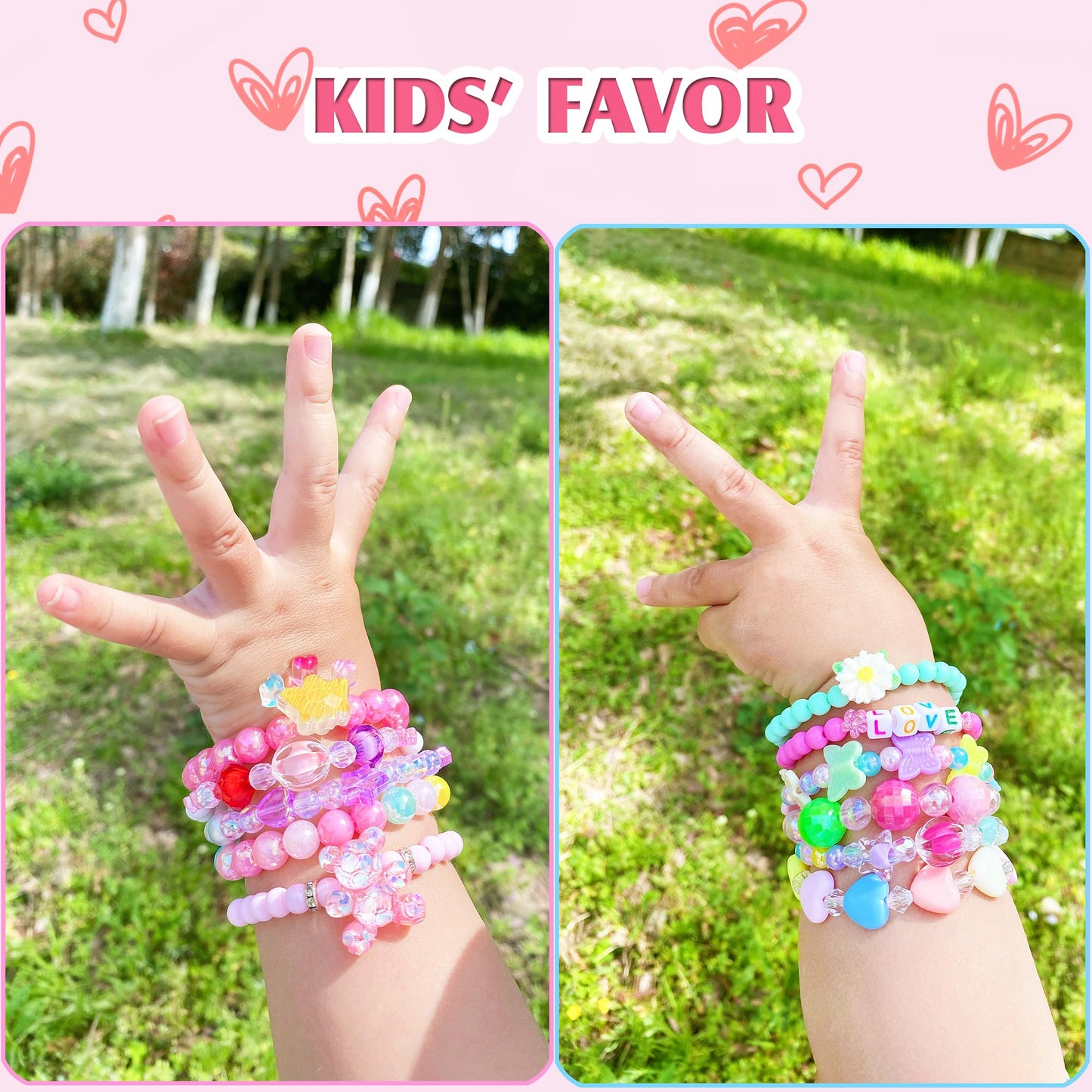 SIELEVIN 12-Piece Kids Beaded Bracelets Set for Girls – Flower Butterfly LOVE Charms