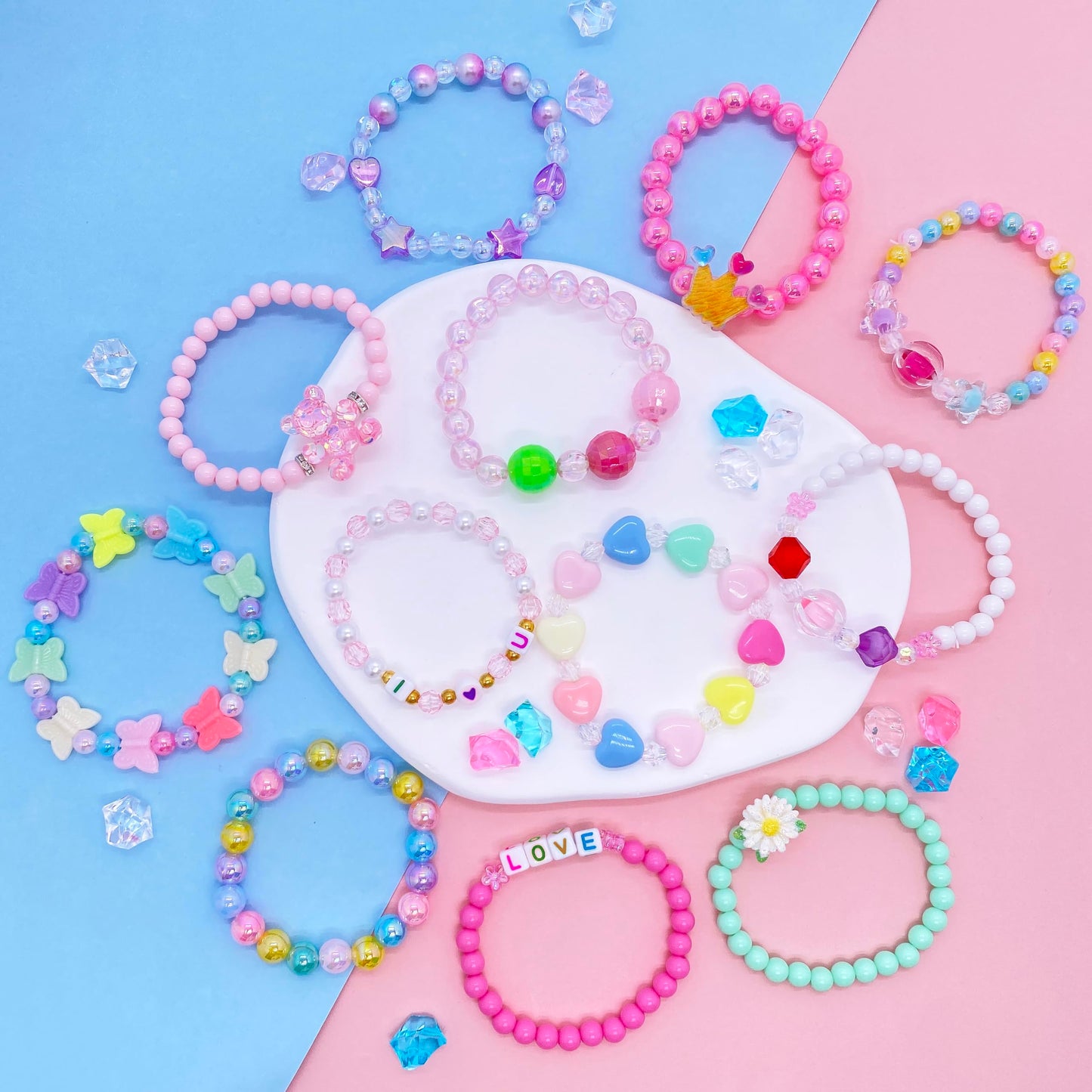 SIELEVIN 12-Piece Kids Beaded Bracelets Set for Girls – Flower Butterfly LOVE Charms