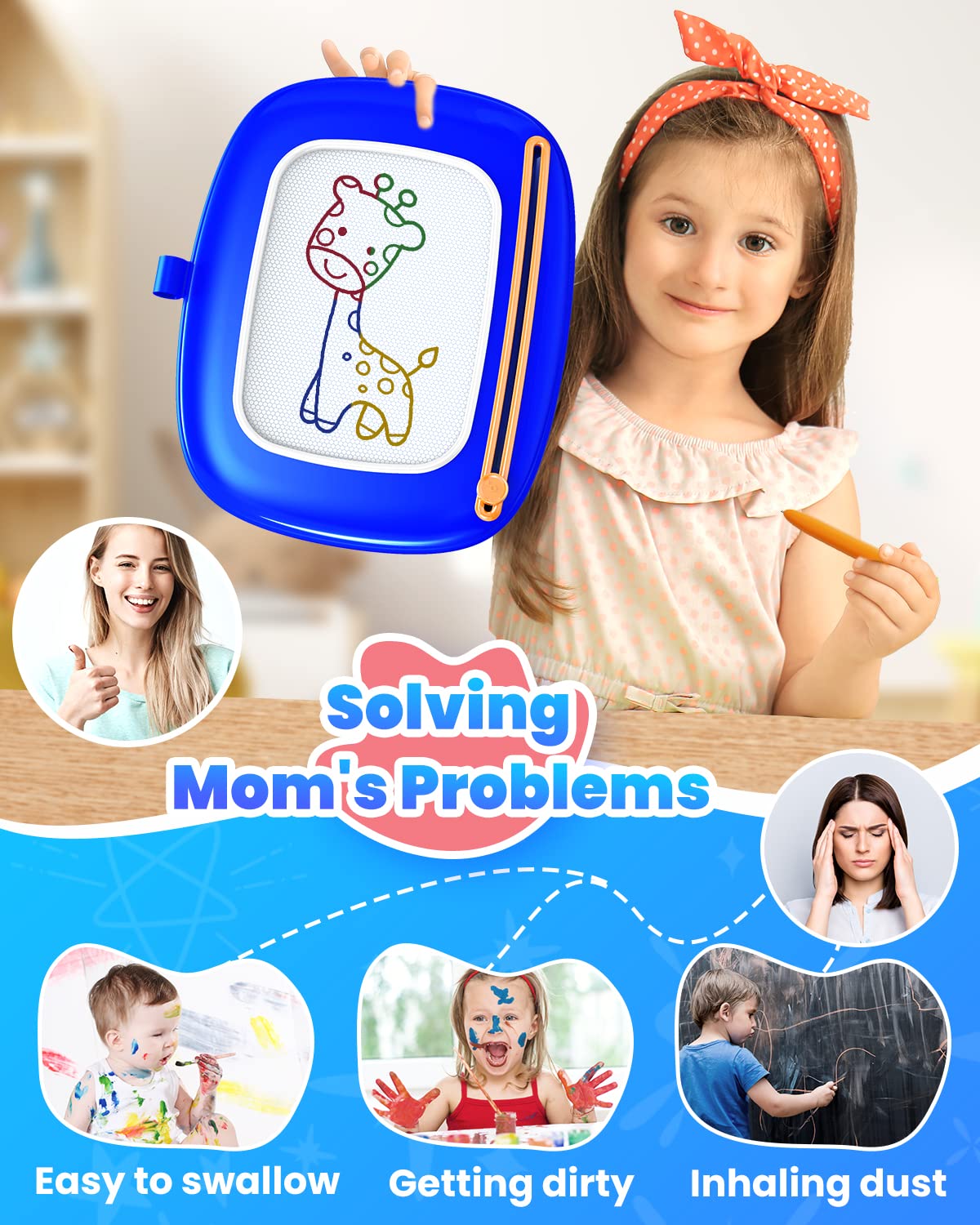 Seimome Magnetic Drawing Board for Toddlers (Ages 1-3) – Doodle Pad, Dark Blue