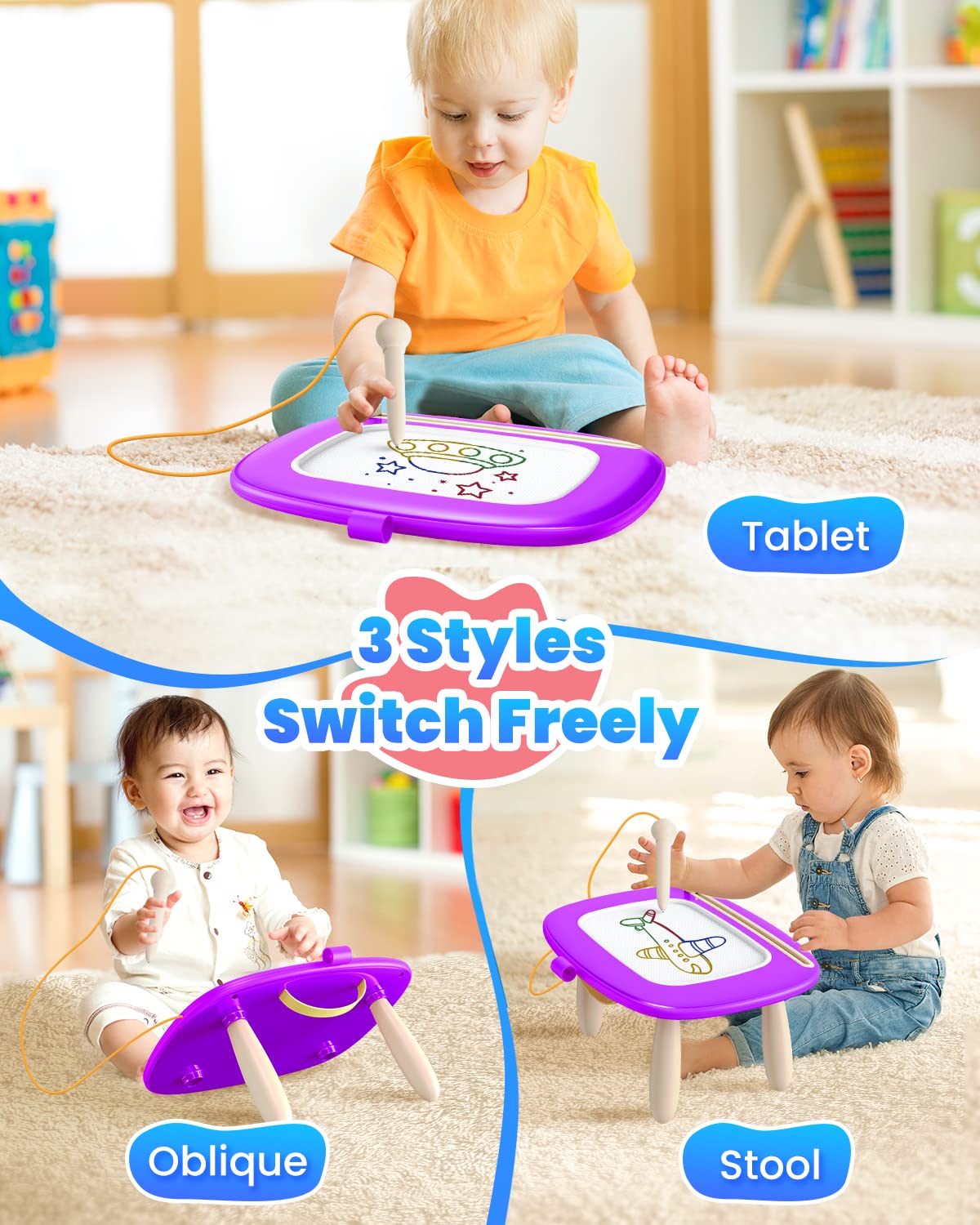 Seimome Doodle Board for Toddlers 1-3 | Magnetic Learning Toy Purple