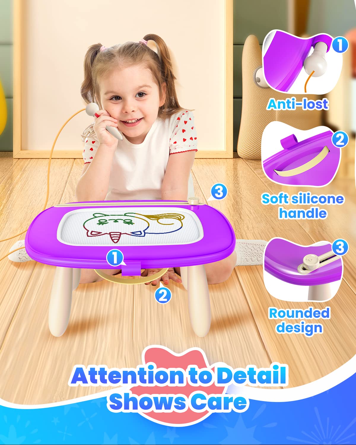 Seimome Doodle Board for Toddlers 1-3 | Magnetic Learning Toy Purple