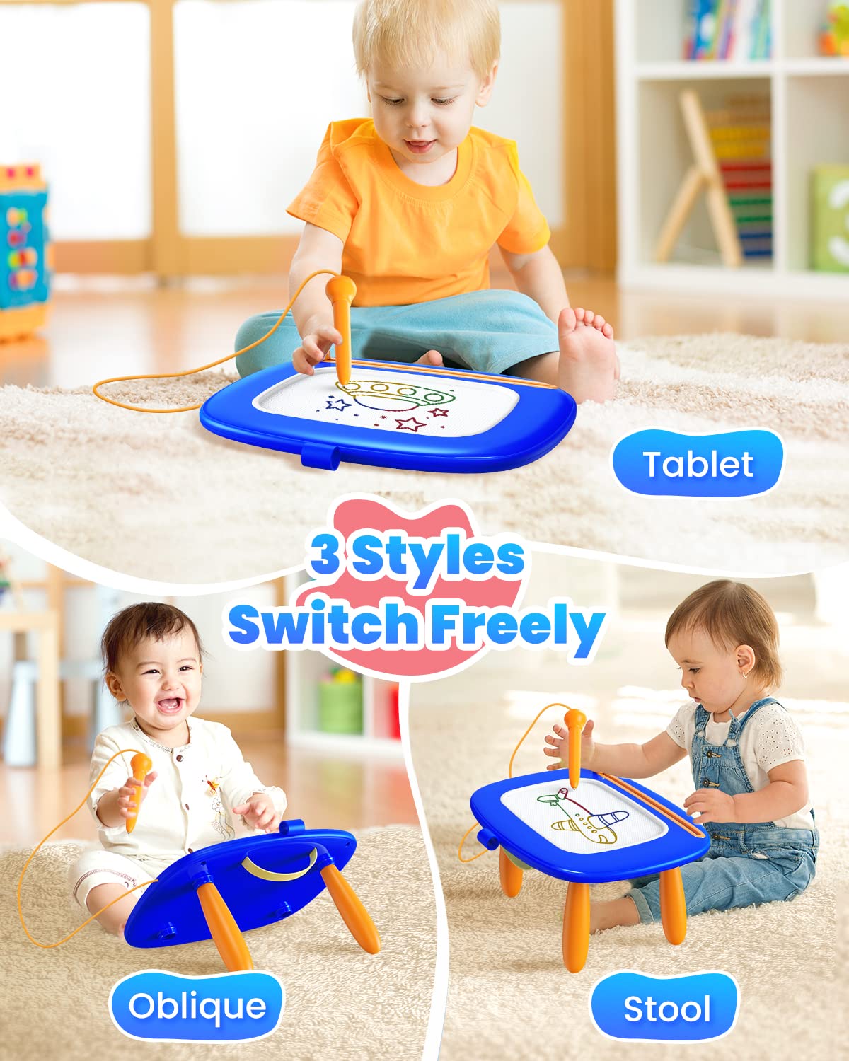 Seimome Magnetic Drawing Board for Toddlers (Ages 1-3) – Doodle Pad, Dark Blue