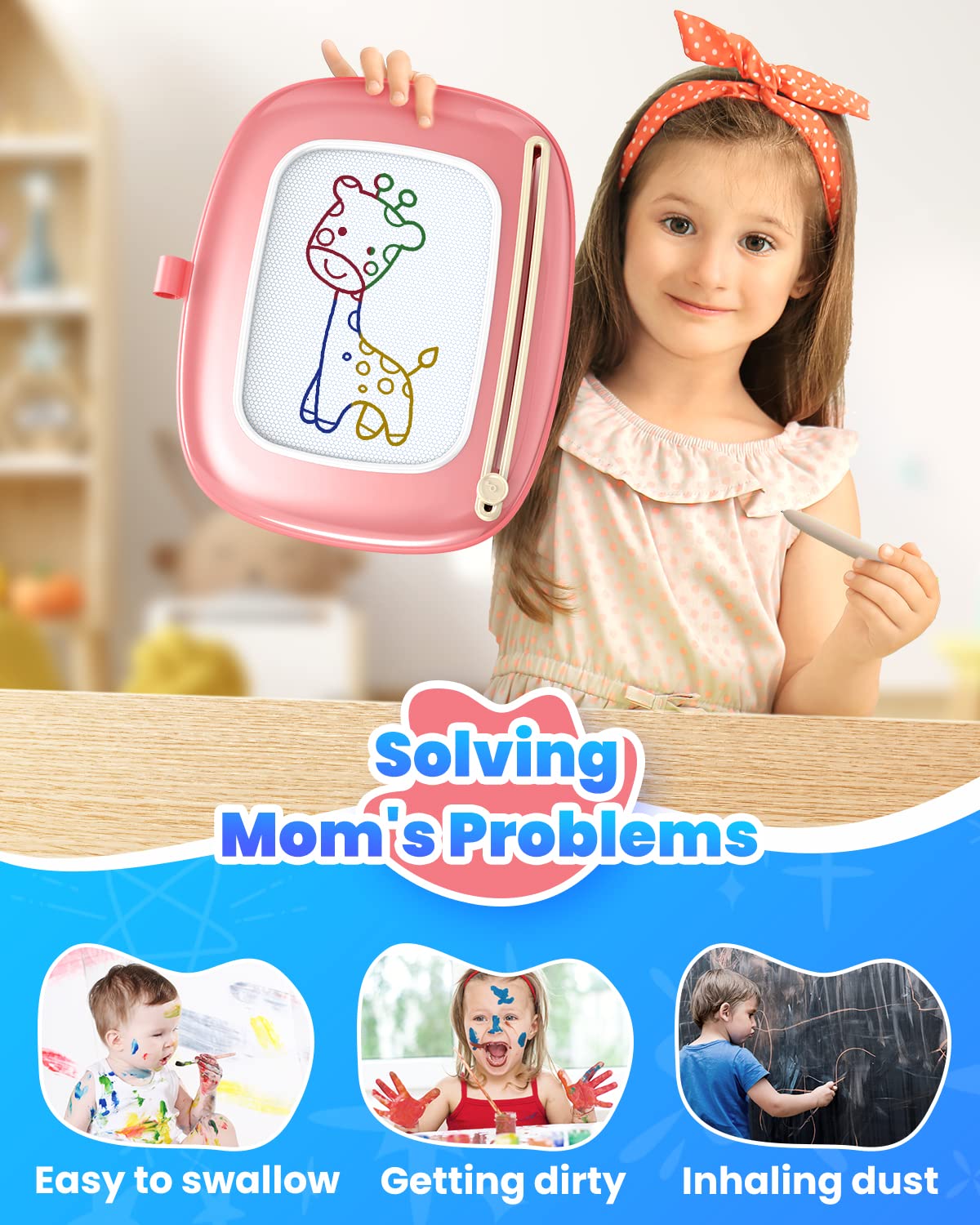 Seimome Magnetic Drawing Board for Toddlers Pink – Learning Doodle Toy for 1-3 Year Olds