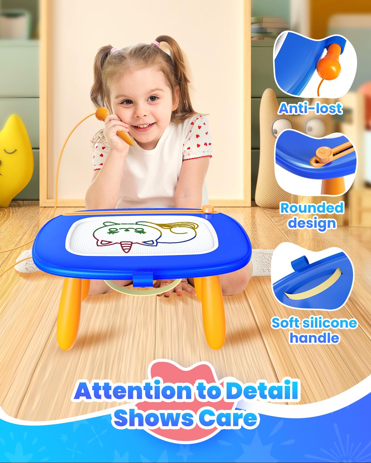 Seimome Magnetic Drawing Board for Toddlers (Ages 1-3) – Doodle Pad, Dark Blue