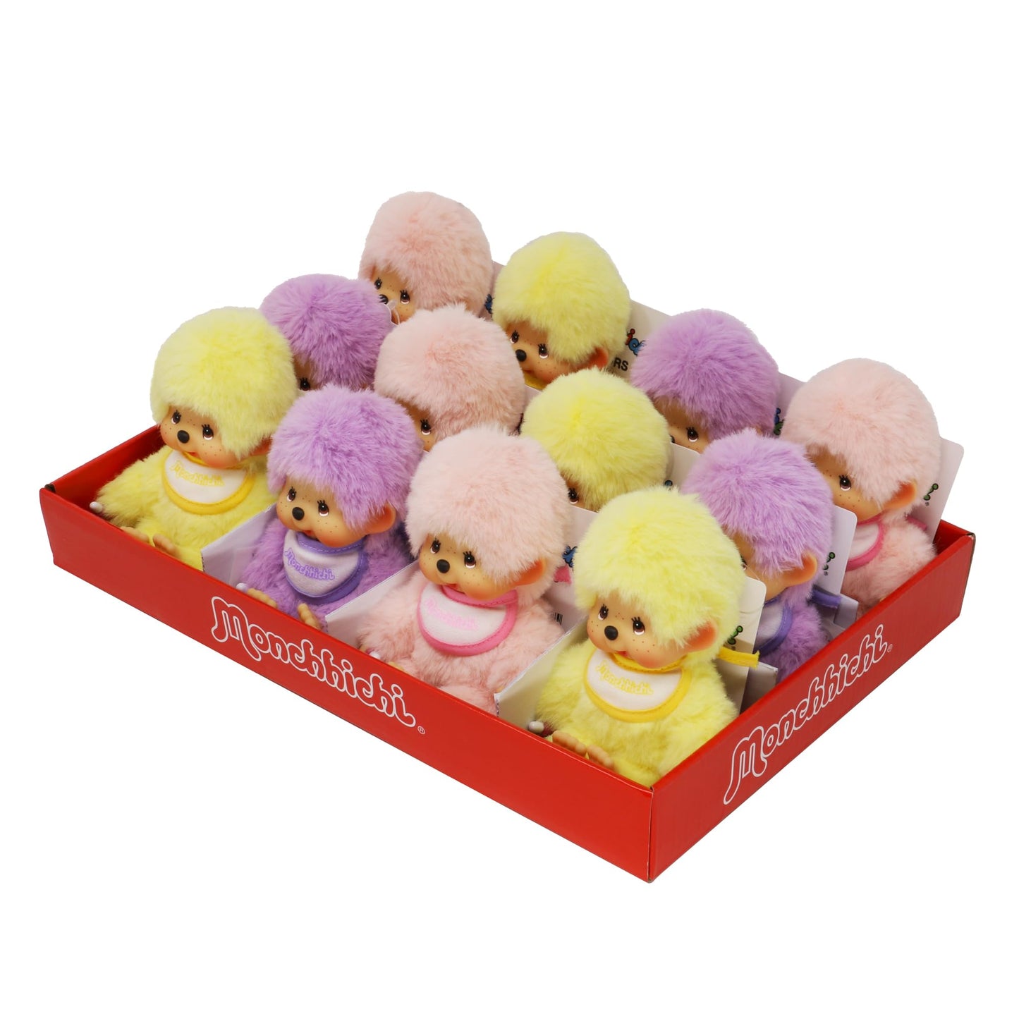 Sekiguchi 201495 Monchhichi Original Plush Toy – Assorted Yellow, Purple & Pink, 15 cm