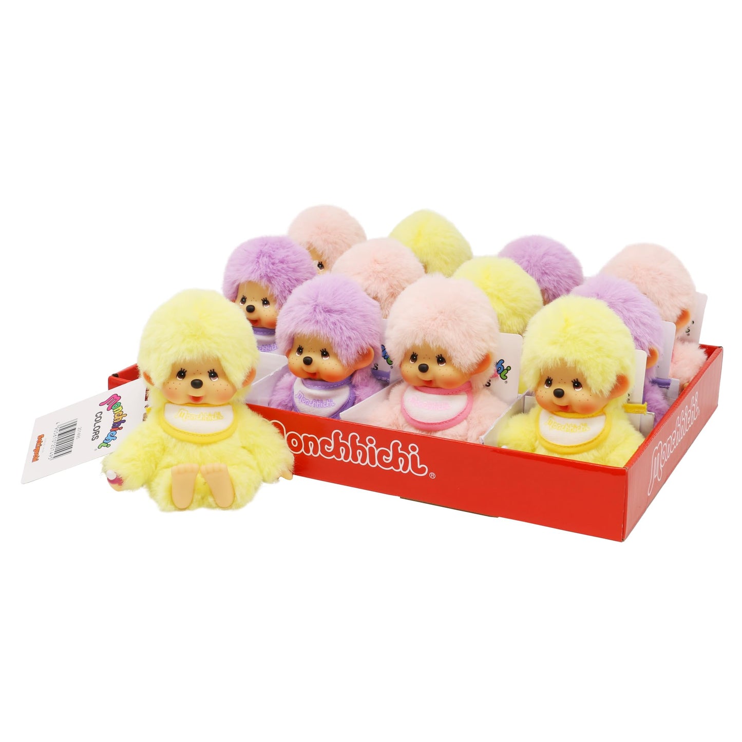 Sekiguchi 201495 Monchhichi Original Plush Toy – Assorted Yellow, Purple & Pink, 15 cm
