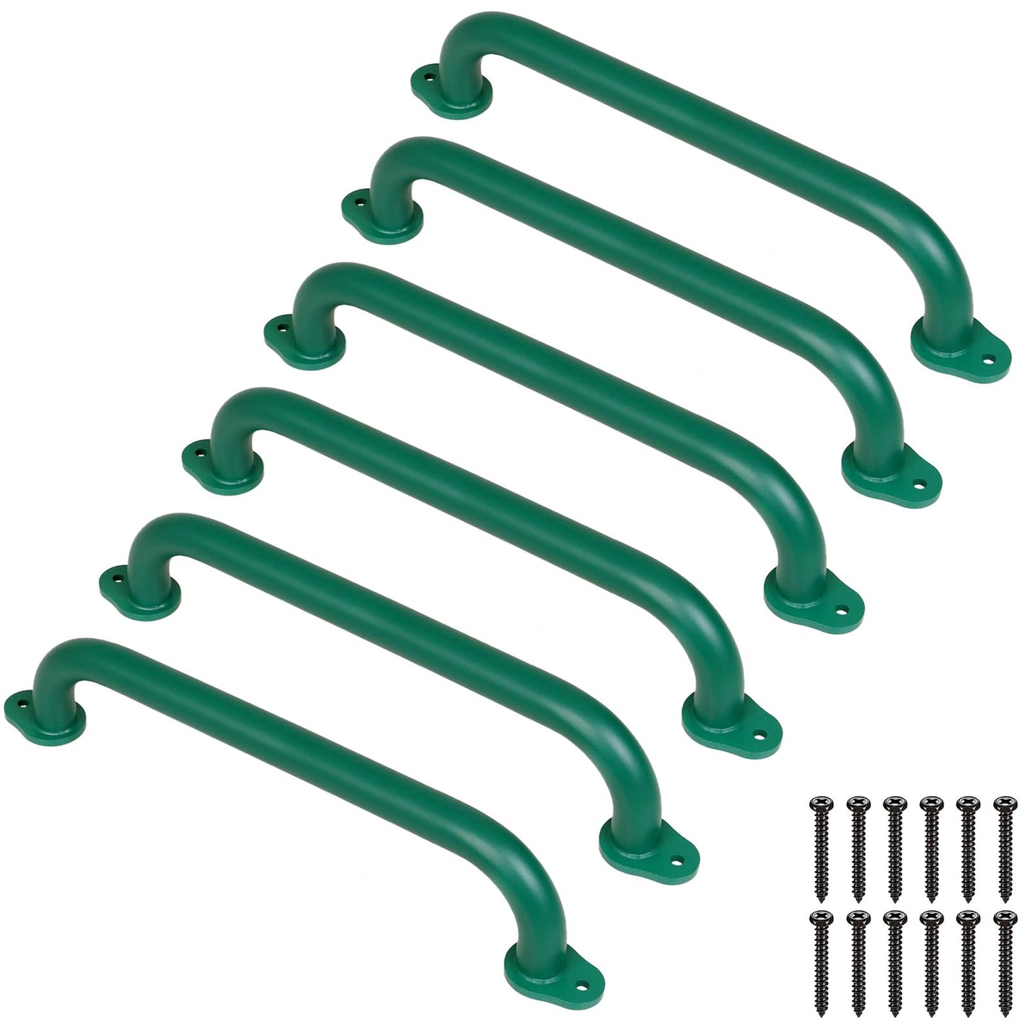 SELEWARE 6-Pack 17-Inch Green Playground Safety Handles | Heavy-Duty Non-Slip Grab Bars for Indoor/Outdoor Play