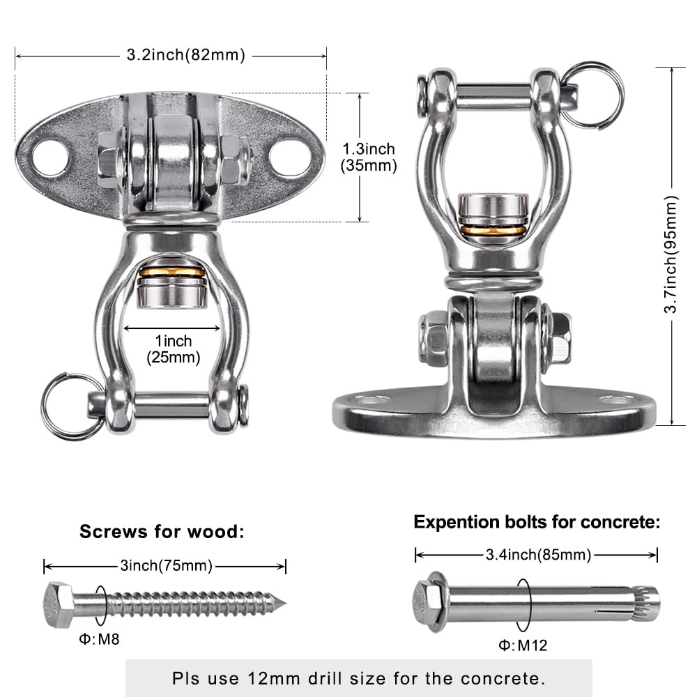 SELEWARE Silent Bearing Swivel Hangers – Stainless Steel Ceiling Mounts for Aerial Yoga & Swing Chairs (2 Pack)