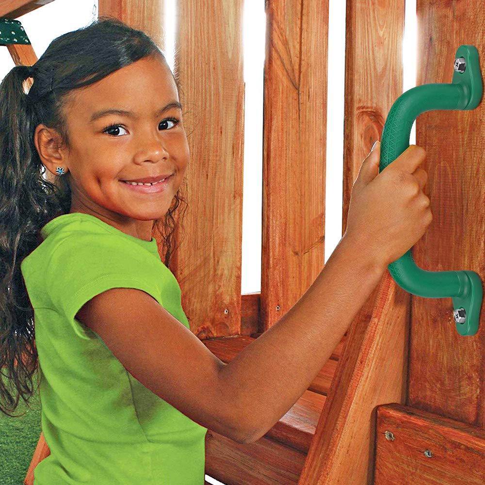SELEWARE Green Playground Safety Grab Handles – 2 Pack, Non-Slip Ergonomic Playhouse Handles