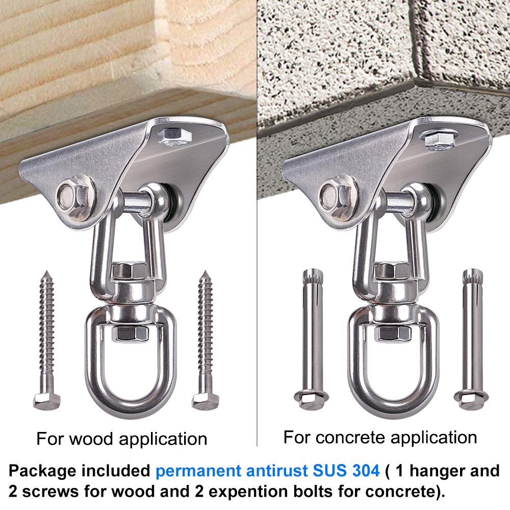 SELEWARE Stainless Steel Swing Hanger – Heavy Duty Ceiling Mount for Yoga Swing, Hammock Chair & More | 1000 lb Capacity