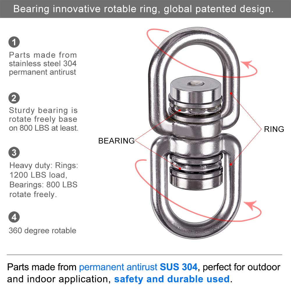 SELEWARE Heavy Duty Bearing Swing Swivel – 360° Rotation, 1,200 lb Capacity, 2 Quick-Connect Buckles
